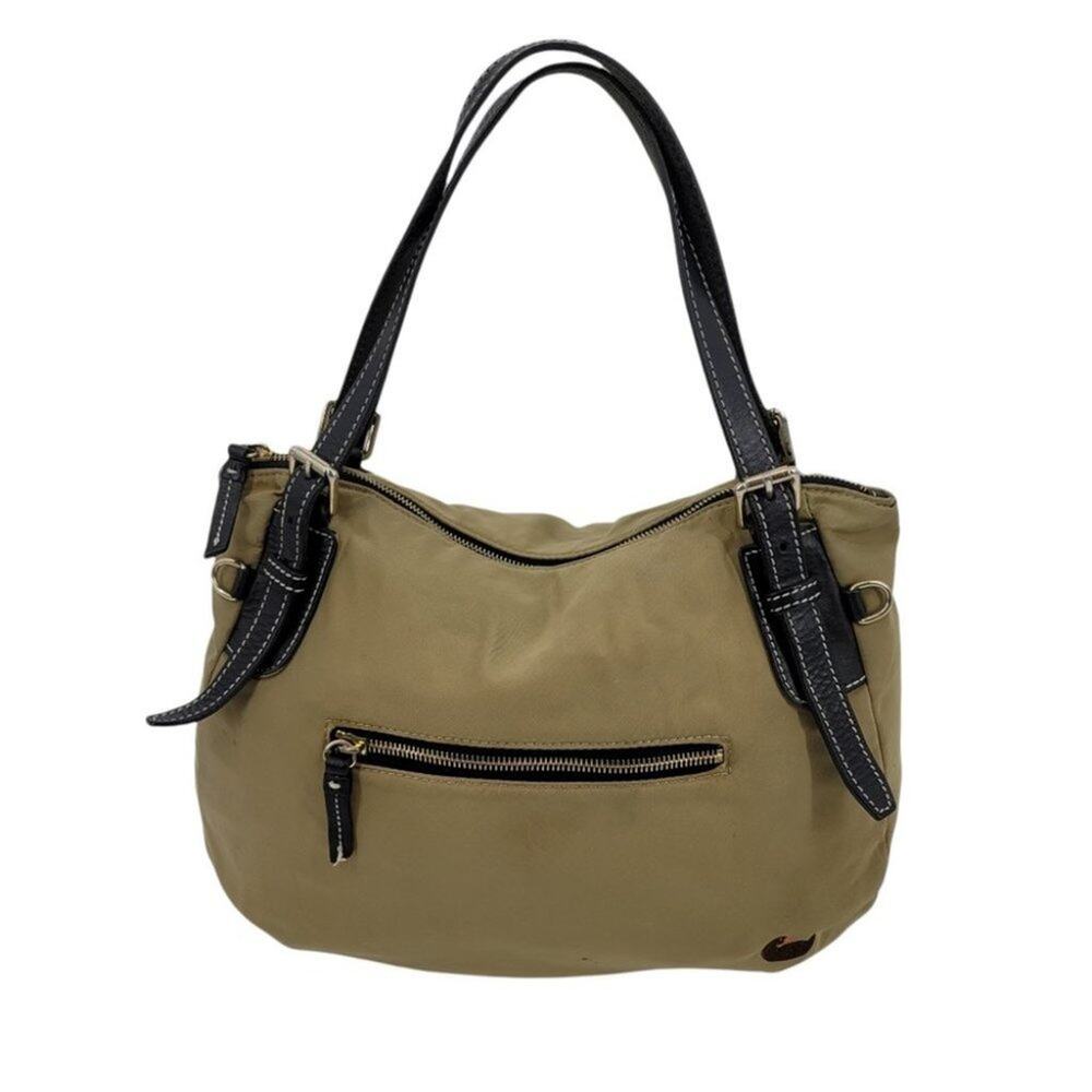 Dooney & Bourke Vintage Buckle Detail Tan Canvas Shoulder Handbag Purse